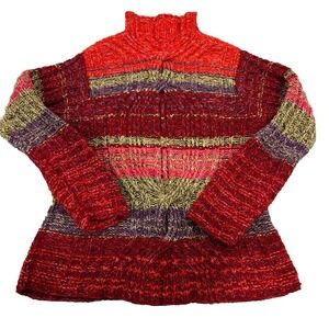 Vtg 90's Hand Knitted Sigrid Olsen Sport Chunky Cable Knit Striped Sweater Sz S